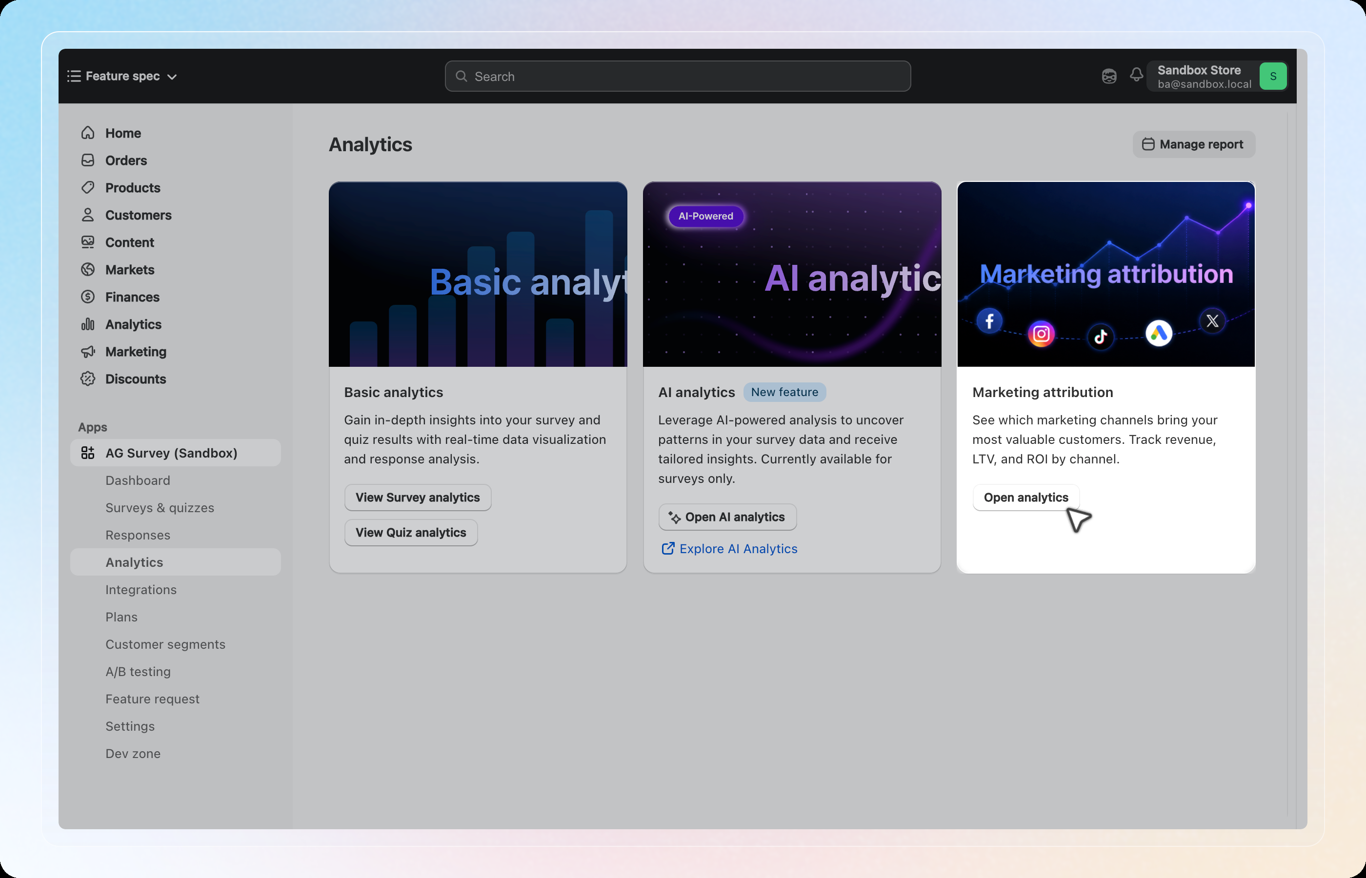 Marketing attribution card on the Analytics page