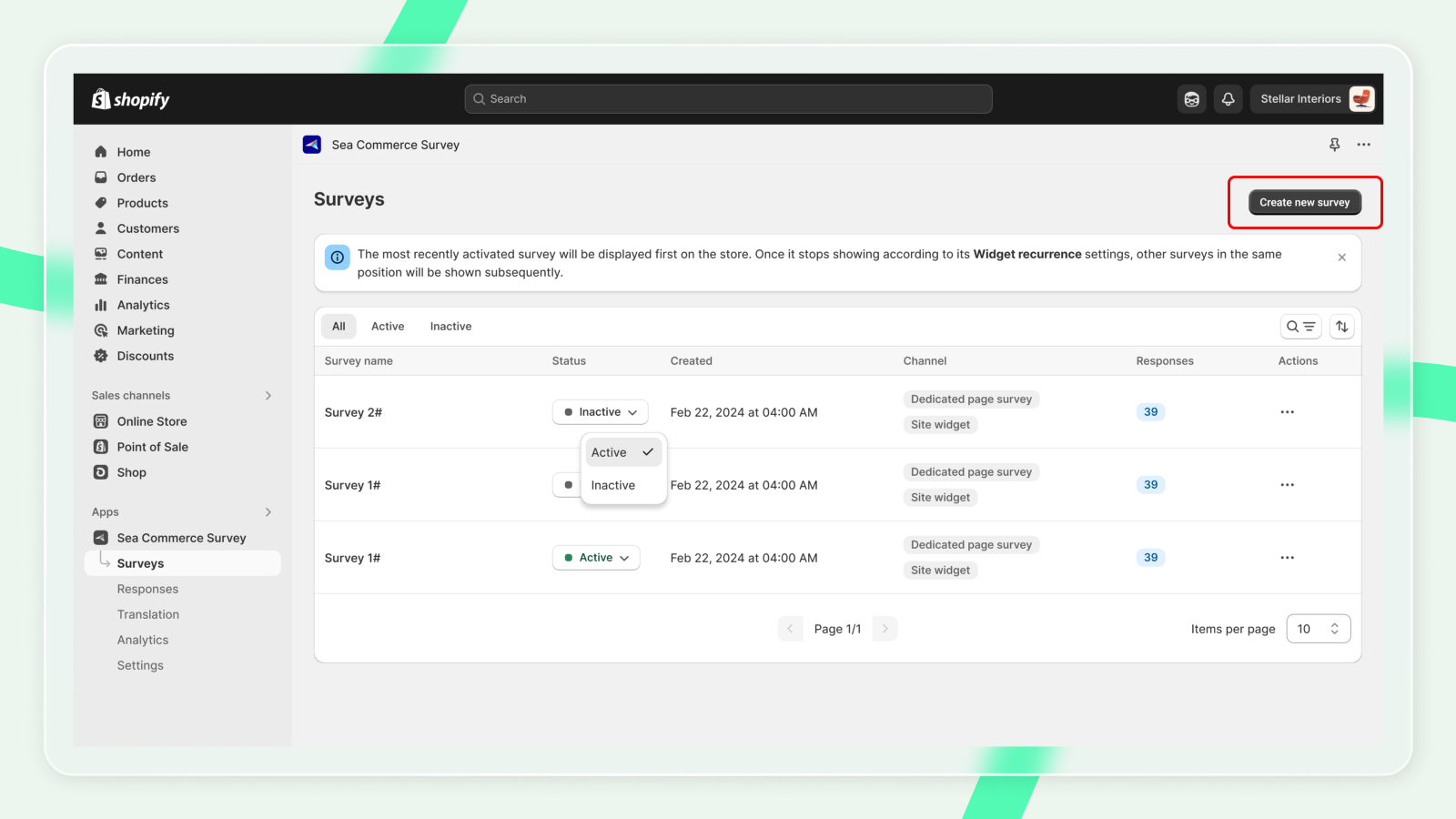 Create survey from Survey tab