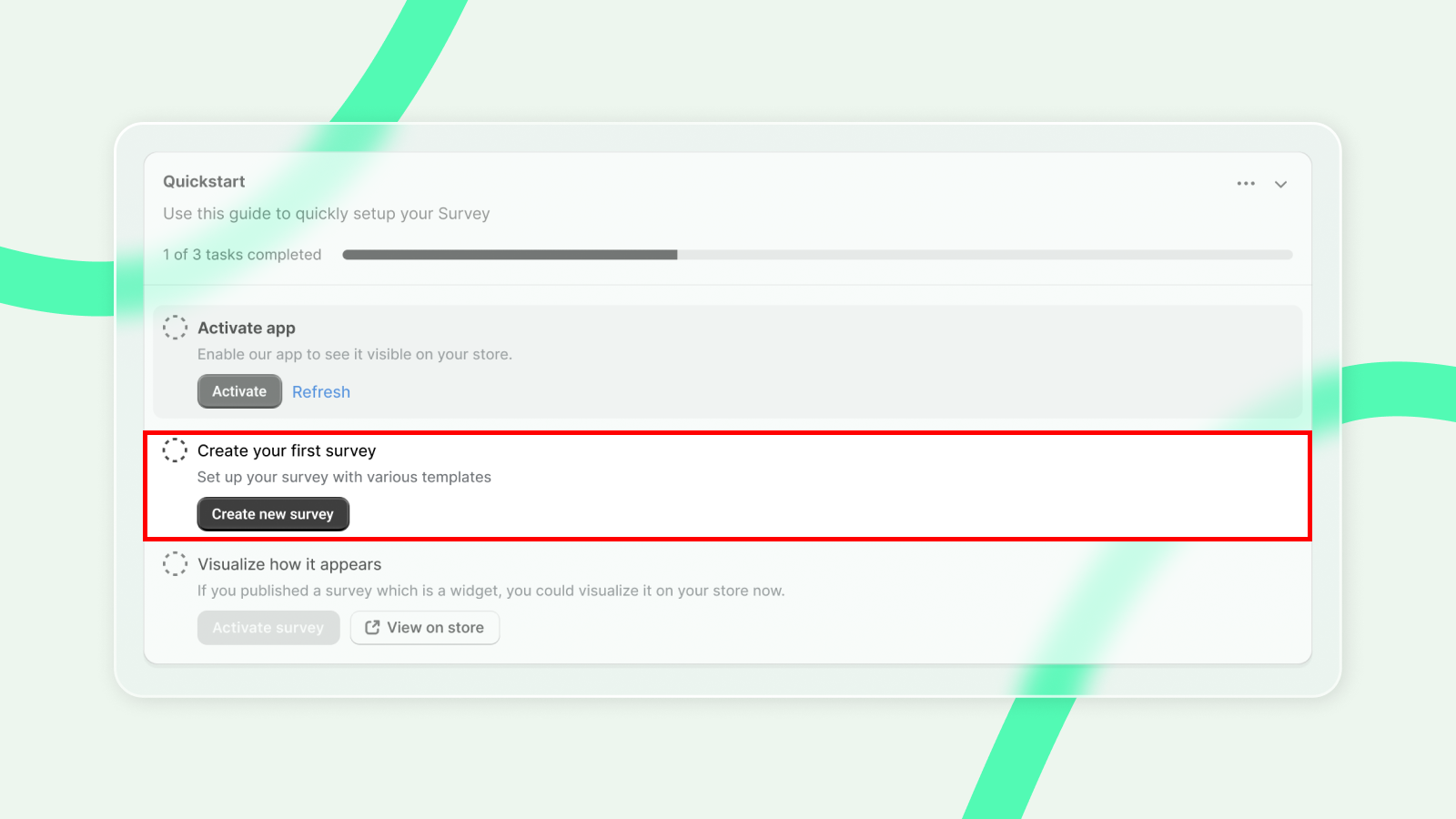 Create survey from Quickstart
